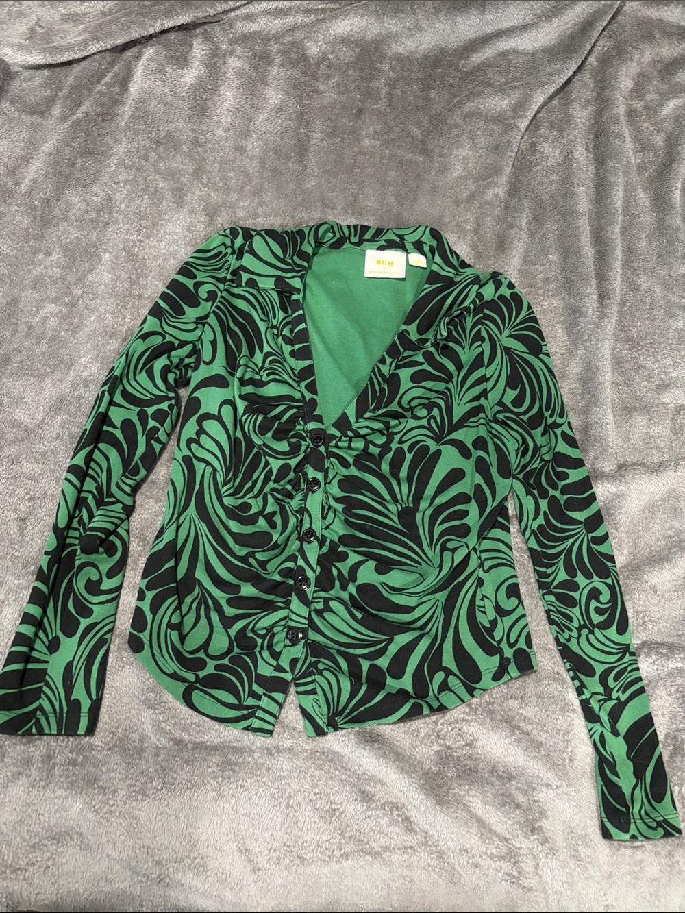 Anthropologie Maeve Green and Black Swirl Button-Down Top
